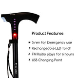 Smart Walking Stick With Fm Radio, Siren, and Torch - Mcp