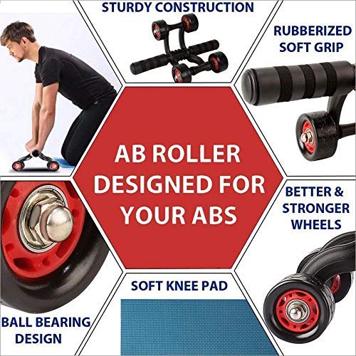 Four Wheel Ab Roller With Knee Mat Abdominal Workout Fitness Exercise Equipment - Mcp