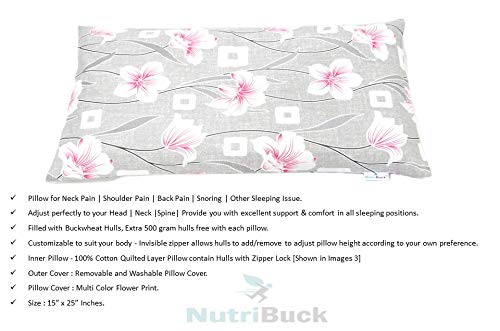 NutriBuck Organic Buckwheat Pillow | Standard Size | 15" x 25" inch | Pillow for Neck Pain | Shoulder Pain | Back Pain | Other Sleeping Problem
