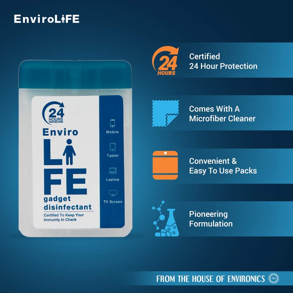 Envirolife - 24 hours protection with single spray Alcohol Based Gadget Disinfectant - 20ml with 250+ sprays & Mobile Envirochip