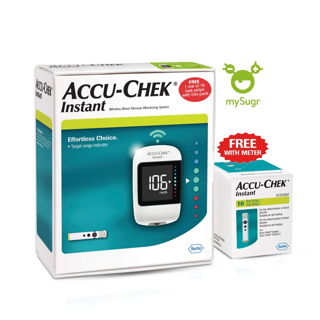 Accu-Chek Instant Glucometer with Free 10 Test Strips, mySugr App