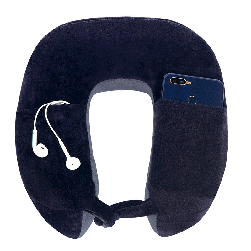 Viaggi Super Soft Memory Foam Travel Neck Pillow for Neck Pain Relief Cervical Orthopedic Use Comfortable Neck Rest - Navy Grey